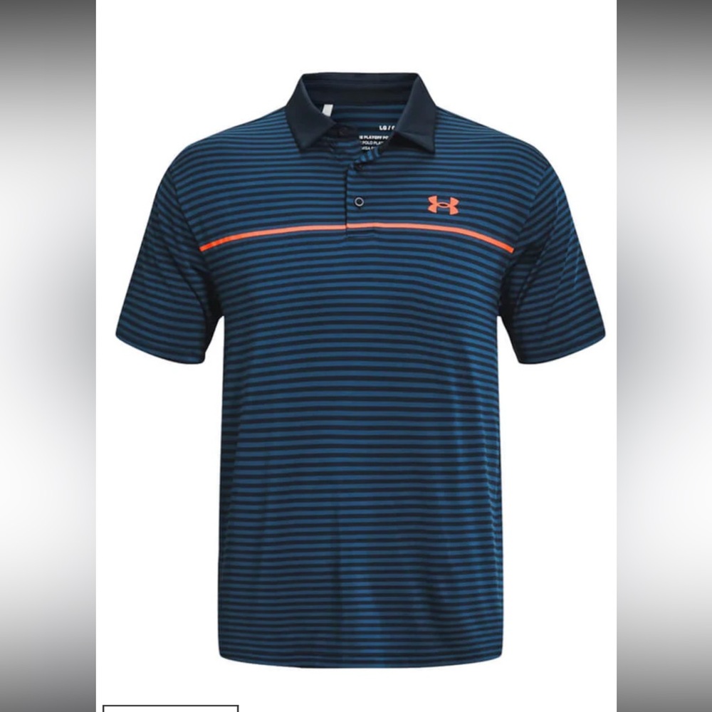 Under Armour Men's Polo - Navy and Orange Stripes
